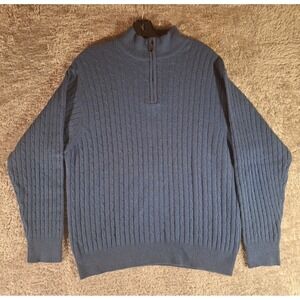 Bishop & Banks Mens Blue Cable Knit 1/4 Zip Merino Angora Sweater Size S Fall